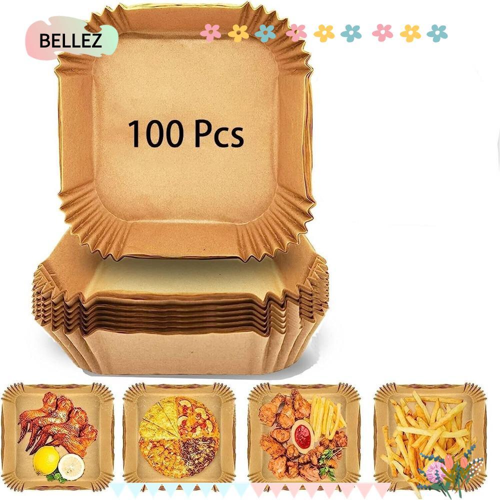 BELLEZ 50/100 ชิ้นกระดาษทอดอากาศ, Parchment Disposable Air Fryer Liners, Square Non Stick Steamer Mat Roasting Baking