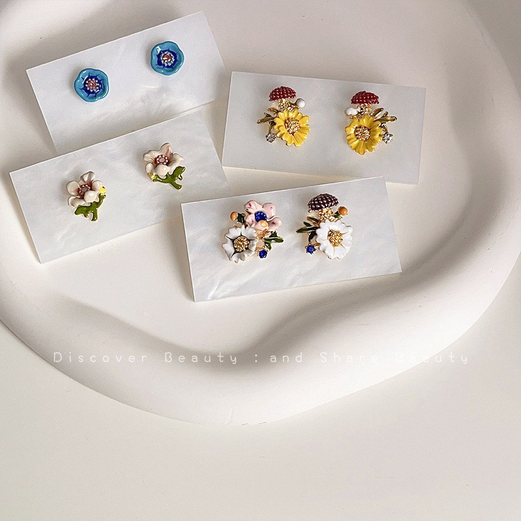 Ins Mori Series Super Fairy เครื่องประดับเคลือบเงาด้วยน้ำมันหยดดอกไม้ สไตล์แฟชั่นเกาหลีสำหรับฤดูร้อน