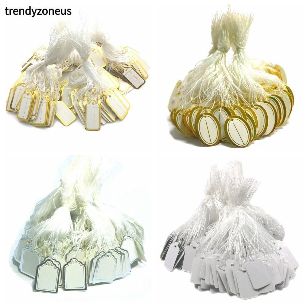 TRENDYZONEUS 100 ชิ้นแท็กแขวนรอบสี่เหลี่ยมผืนผ้าทอง/ขอบเงินอุปกรณ์ขายปลีก Jewellery Hangtags