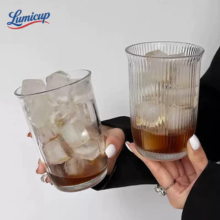 แก้วน้ำแก้วใสลายริ้ว 400ml สไตล์มินิมอล | แก้วกาแฟ แก้วนม แก้วน้ำเย็น ดีไซน์เกาหลี ถ่ายรูปสวย