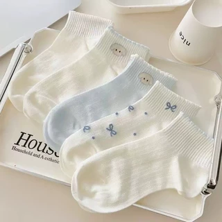 HOME818 ถุงเท้าข้อสั้น (5ลาย/10คู่) ถุงเท้าแฟชั่นซีทรู สไตล์เกาหลีใส่สบาย เนื้อผ้านุ่มงานถักอย่างดี