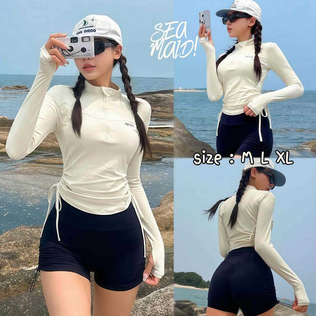SEA MAID ชุดว่ายน้ำขาสั้น ชุดใส่ไปทะเลน่ารักๆ มีไซส์ ชุดว่ายน้ำทูพีช 💟 มีไซส์ M-XL | น้ำหนัก 40-65 กก. Y262