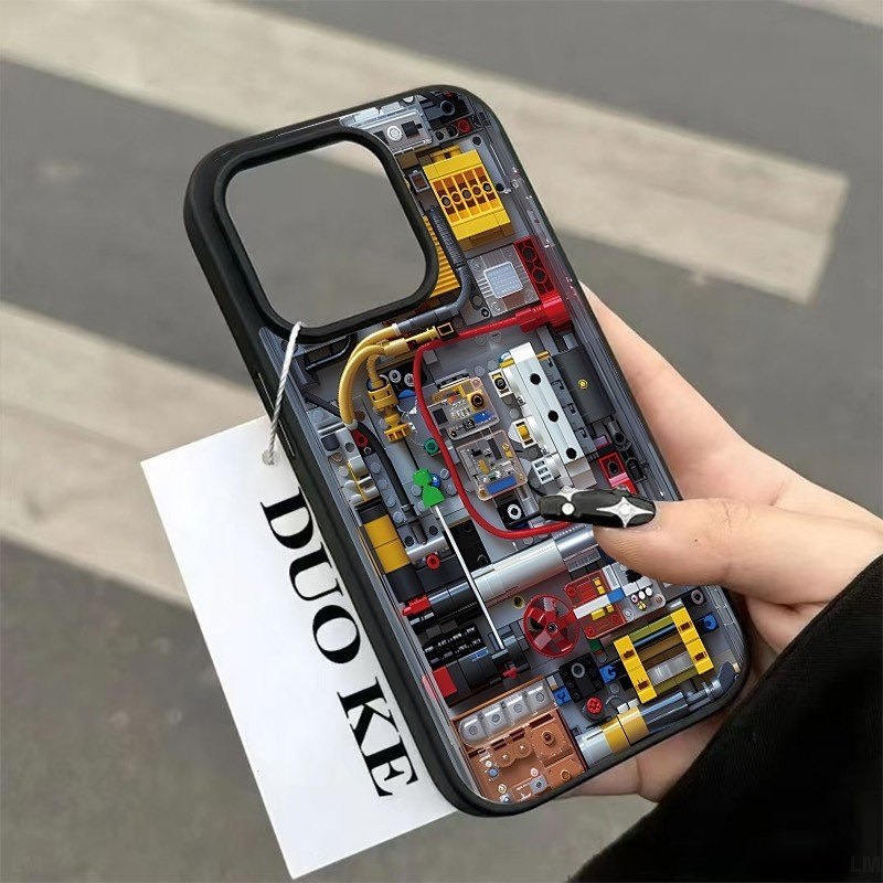 Creative Building Block CaseเหมาะสําหรับiPhone 16 Pro Max 11 Pro 14 Plus XR 12 17 Pro 13 Pro Max 7 Plus 16 Pro Frosted Scratch-Resistantกรณีแม่เหล็กโปร่งใส