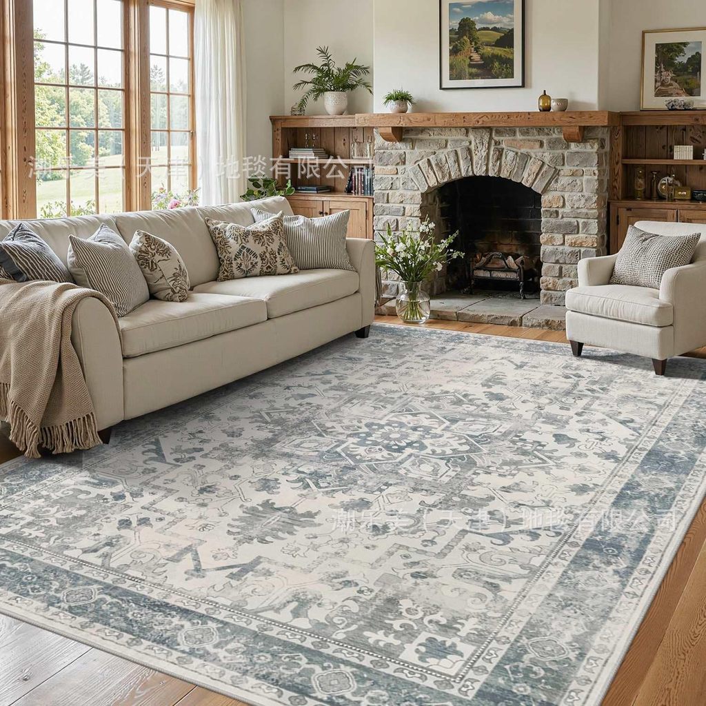 Distressed Retro Persian พรมล้างทําความสะอาดได้เลียนแบบแคชเมียร์ห้องนั่งเล่นโซฟาผ้าห่ม Bohemian ห้อง
