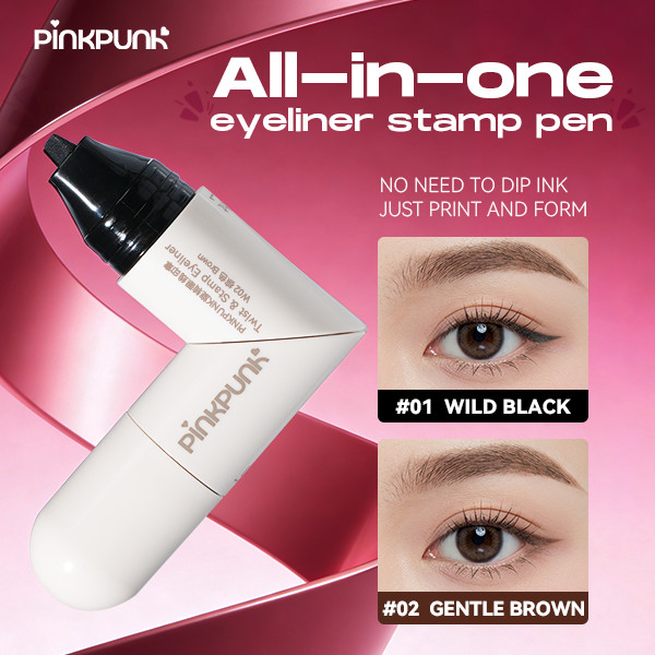 Pinkpunk แสตมป์อายไลเนอร์ 2 หัว สีดำและสีน้ำตาล เหมาะสำหรับผู้เริ่มต้น หมุนได้ 90 องศา ใช้งานง่ายและรวดเร็ว กันน้ำ กันเหงื่อ ติดทนนาน