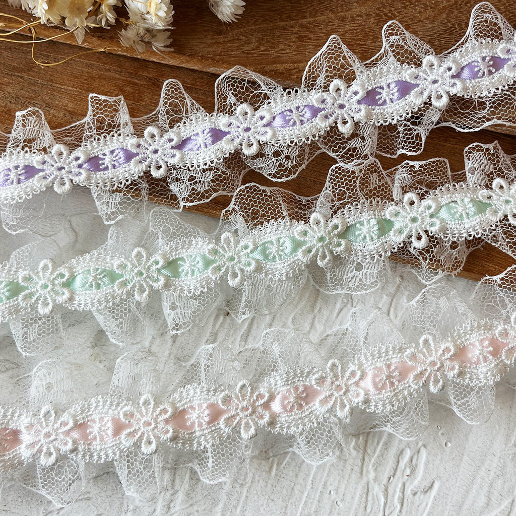 [ 100cm ] ลูกไม้สีฝรั่งเศส อุปกรณ์แต่ง ใส่ริบบิ้น DIY แต่งกระโปรงพับเสื้อผ้าขอบบัว