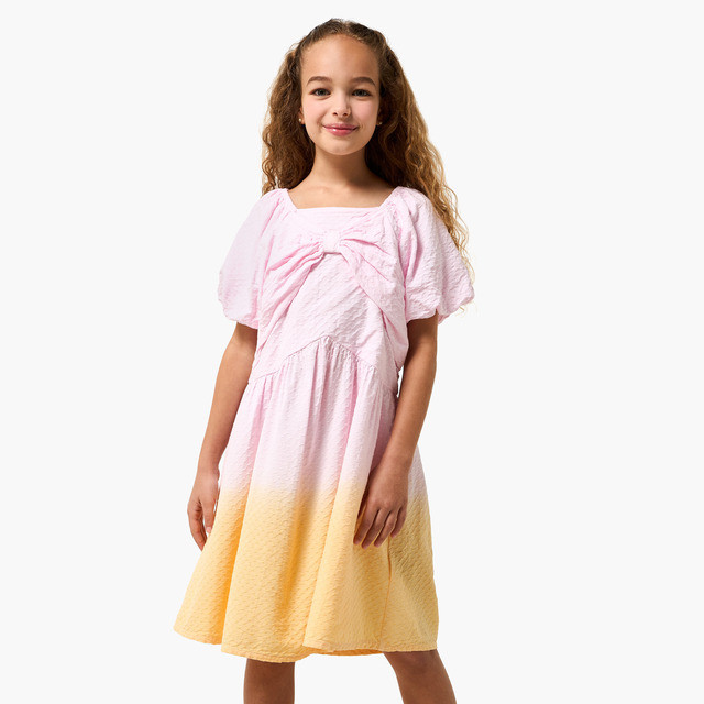 Babyshop Juniors เดรสคอเหลี่ยมแขนสั้นยาวถึงเข่า A-Line ดีไซน์ Ombre