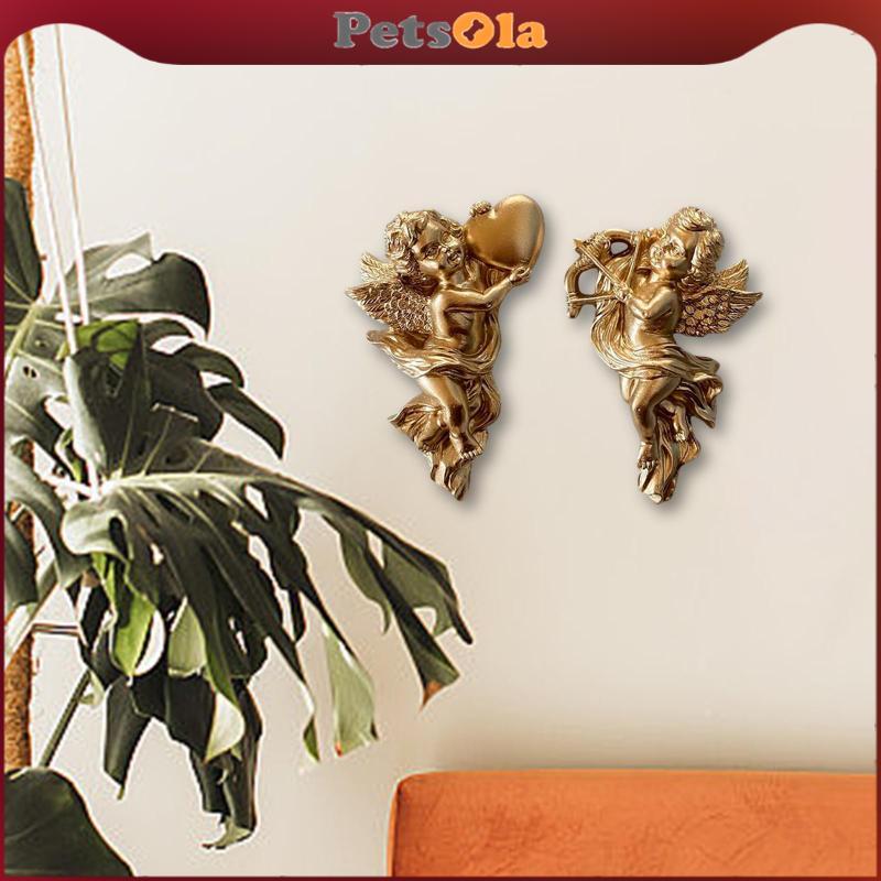 PETSOLA 2PCs เรซิ่น Angel Wall Sculptures ตกแต่งผนัง Cherub ความสูง 13.5 ซม.น่ารัก Angel รูปสําหรับต