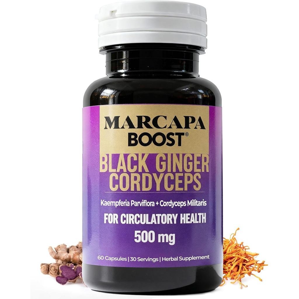 Marcpa Boost Black Ginger & Cordyceps อาหารเสริมการไหลเวียน - แคปซูลผสมอาหารเสริม Propr สําหรับ Endu
