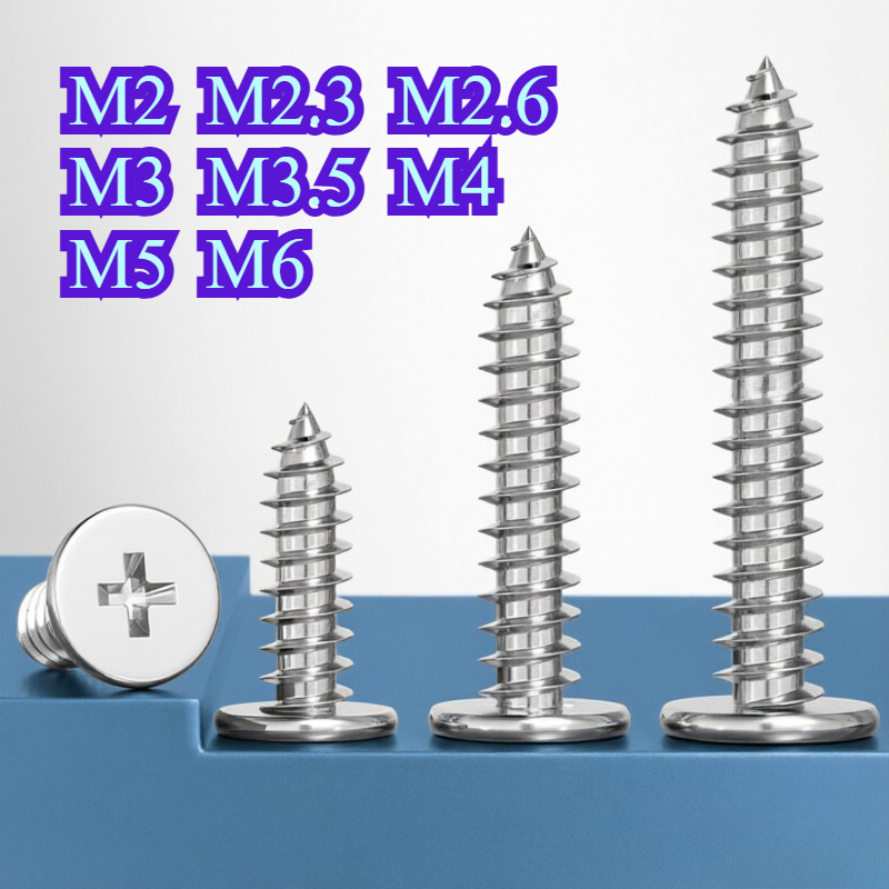 สกรูเกลียวปล่อยสแตนเลส 304 หัวแบนบางพิเศษ แฉก M2-M6【WY1】
