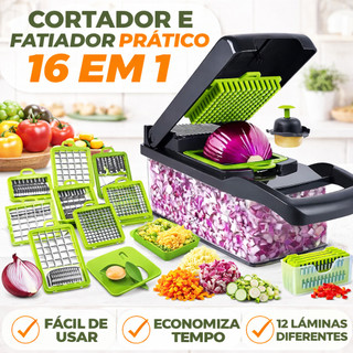 Cortador de Legumes 16 em 1 Fatiador Multifuncional Triturador de Verduras com Lâminas Inox