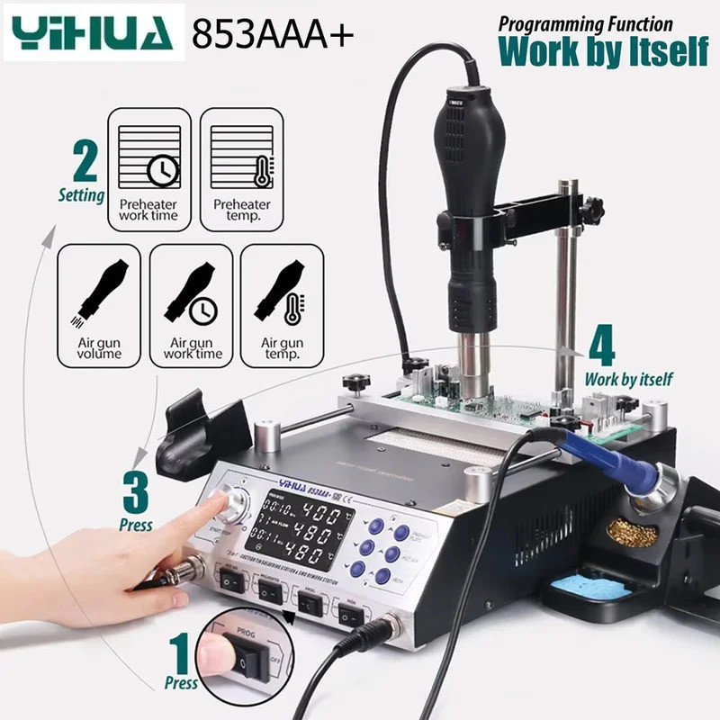ร้อนขาย YIHUA 853AAA + 1200W สถานีบัดกรี Desoldering 3 In 1 Hot Air Gun หัวแร้ง Rework Station เครื่