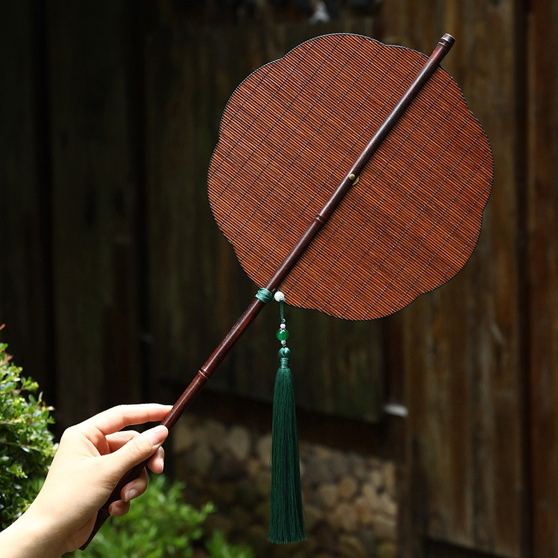 xinpin Bamboo silk waist fan, hand-woven fan, vintage lacquered large fan, purple bamboo handle fan,