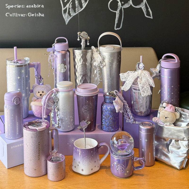 Starbucks Cup - Purple Night Galaxy Series ถ้วยฉนวนสแตนเลส ถ้วยฟาง ถ้วยไทเทเนียม