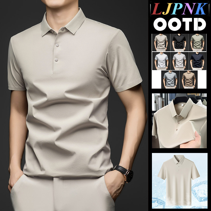 เสื้อโปโลผู้ชาย แห้งเร็ว ผ้าไหมน้ำแข็ง แขนสั้น สกรีนโลโก้ตามแบบกำหนดเอง Size S-5XL
