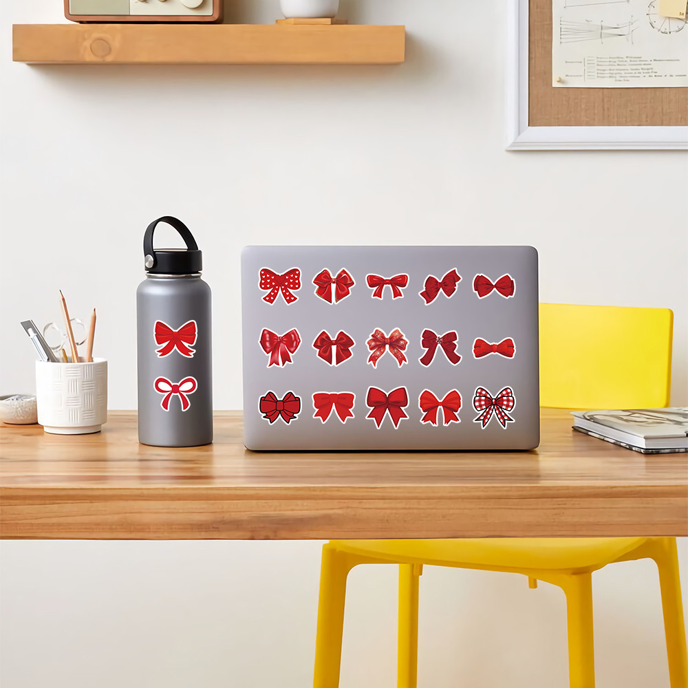 ชุดสติกเกอร์ไดคัทโบว์สีแดง 54 ชิ้น - ตกแต่งกันน้ํามีสไตล์น่ารักสําหรับสมุดภาพโทรศัพท์และงานฝีมือ DIY - รูปที่ 5