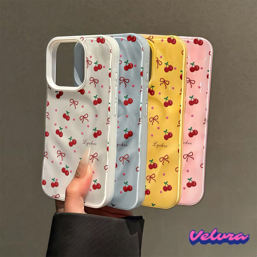 เชอร์รี่น่ารัก เคส For IPhone 17 15 14 13 12 11 Pro Max X XR XS Max 7 8 6 Plus สีลูกกวาดคลื่นริ้วรอยเคสโทรศัพท์สําหรับ