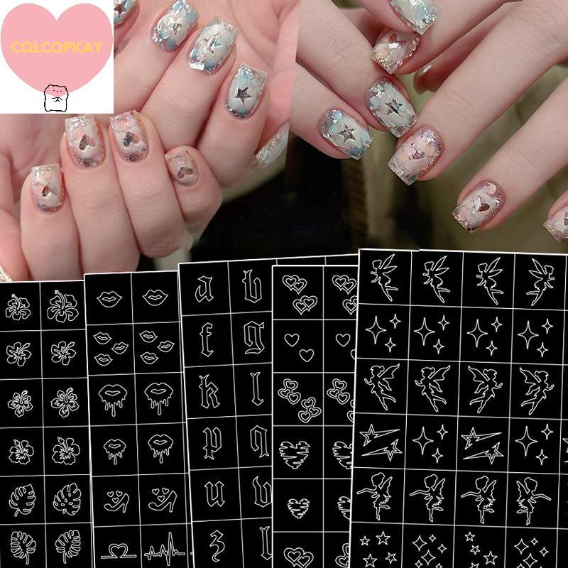 HANHAI 1 แผ่น Charms ดอกไม้ Leaf Stamping แผ่น Airbrush แม่แบบ Airbrush Stencil สําหรับเล็บหัวใจ Let