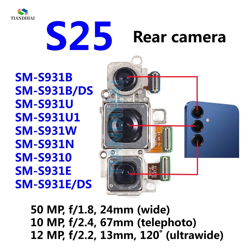 สําหรับ Samsung Galaxy S25 S931B S931B/DS S931U S931E กล้องด้านหลังกลับหลักกว้างโมดูลกล้อง Backside 