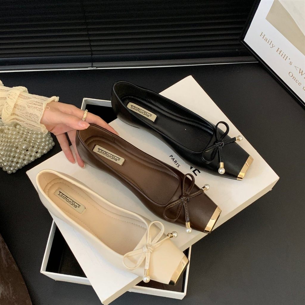 TT Sweet Square Toe รองเท้าผู้หญิง Bowknot ด้านในเพิ่มความสูงบัลเล่ต์รองเท้านุ่ม