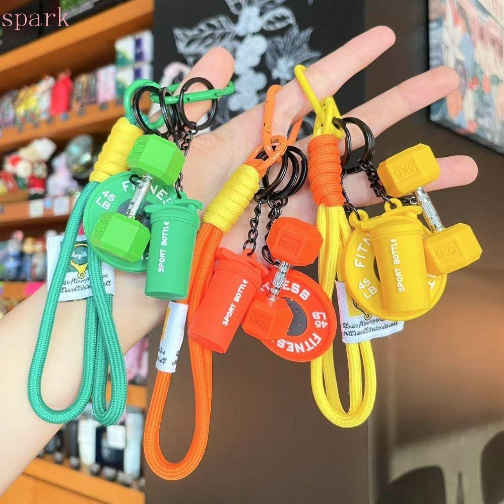 SPARKLE Barbell แผ่นพวงกุญแจ,ที่ถอดออกได้ Dopamine จําลองดัมเบลพวงกุญแจ,แขวนตกแต่ง Creative Bag Charm ถ้วยน้ําฟิตเนส Series จี้ฟิตเนส Prople