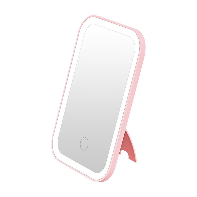 [LED folding makeup mirror]Tri color lighting, pink and white makeup mirror, sensitive touch screen