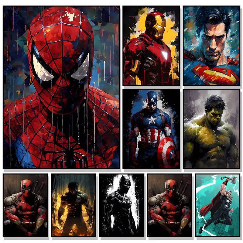 Marvel ภาพยนตร์ HD โปสเตอร์ไม่มีกรอบผ้าใบภาพวาดอะนิเมะ Super Hero SpiderMan Iron Man Home Wall Decor พิมพ์และเด็ก