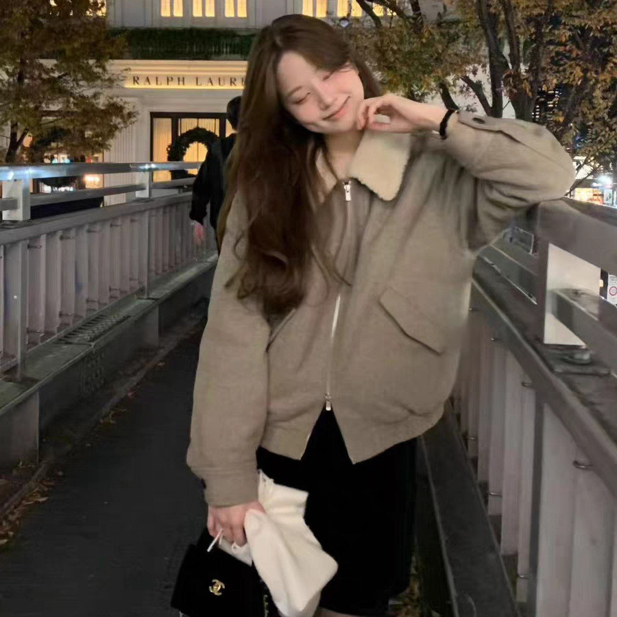 [FaithGet] 2025 Winter Korea Dongdaemun OU * CE Fur Collar ที่ถอดออกได้ซิปเสื้อขนสัตว์