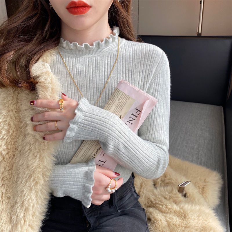 木耳边打底衫女秋冬2021年半高领修身显瘦长袖针织上衣毛衣女Women's Auriculata Base Shirt for Autumn and Winter 20213e5x9st7j3m Xh