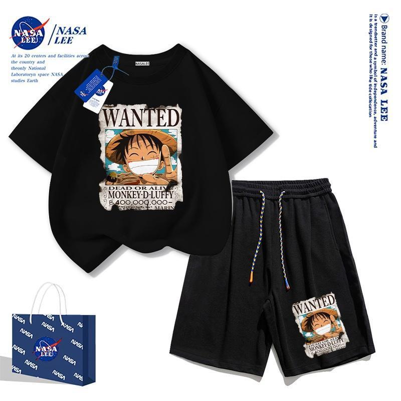 【จัดส่งไทย】2ชิ้น BOB（จัดส่งจากประเทศไทย）NASA ชุดเสื้อยืดแขนสั้นผ้าฝ้ายสีเหลืองน้ำเงินลายทางสำหรับเด็ก ลายการ์ตูนโจรสลัด