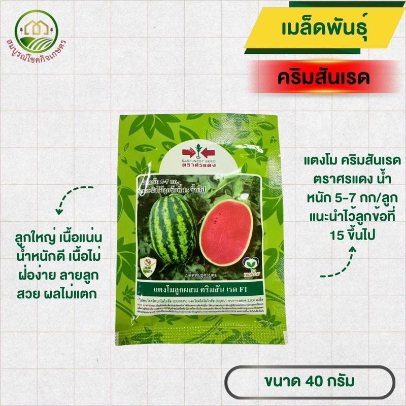 แตงโม คริมสันเรด ขนาด 40 กรัม ตราศรแดง ลูกใหญ่ เนื้อแน่น ความงอกดีมาก เนื้อไม่ฝ่อง่าย ปลูกได้ทุกพื้นที่และทุกฤดู