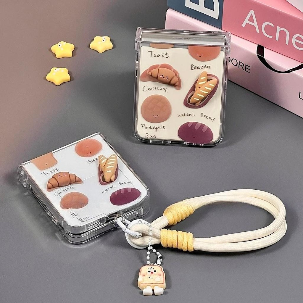 เคสโทรศัพท์ เหมาะสําหรับ Samsung Galaxy ZFlip7 Zflip6 โปร่งใส 3D Cubic Croissant Baguette ขนมปังสําห