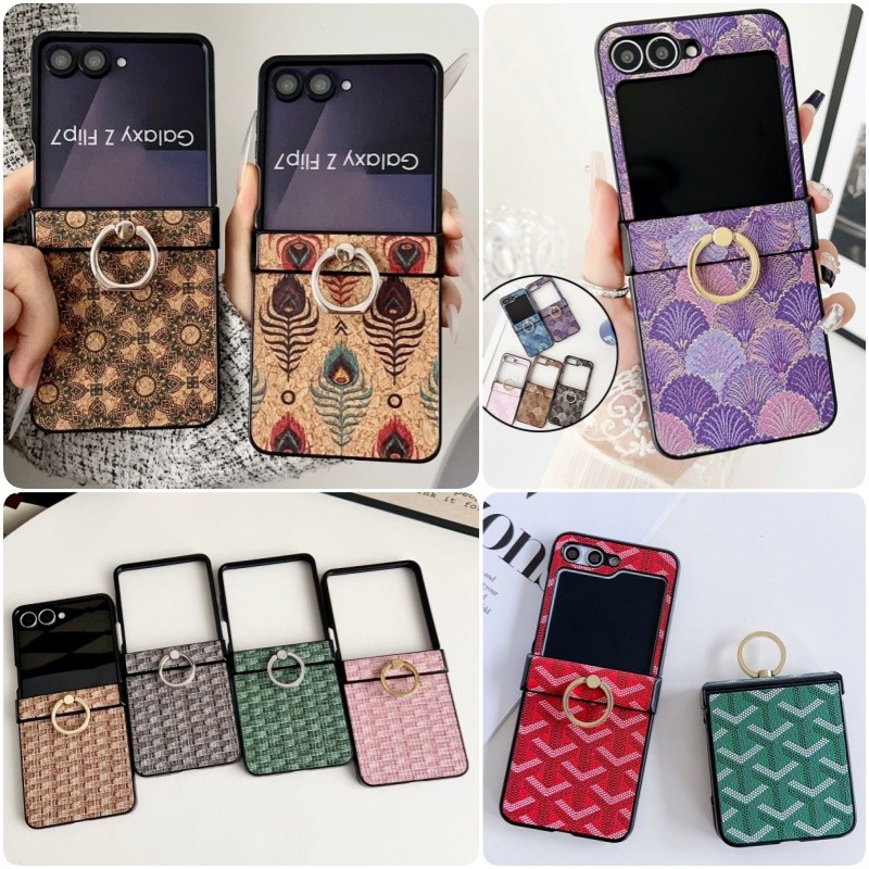 ซองหนังแฟชั่นสําหรับ Samsung Galaxy Z Flip 7 Z Flip 6 Z Flip 5 Flip 4/3 ขาตั้งแหวนกันกระแทก