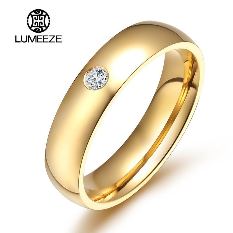 LUMEZE ง่าย 4 มม.แหวน AAA + Cubic Zirconia สแตนเลส Unisex เครื่องประดับสําหรับผู้ชายผู้หญิงขายส่งอุปกรณ์เสริมของขวัญ A359 #