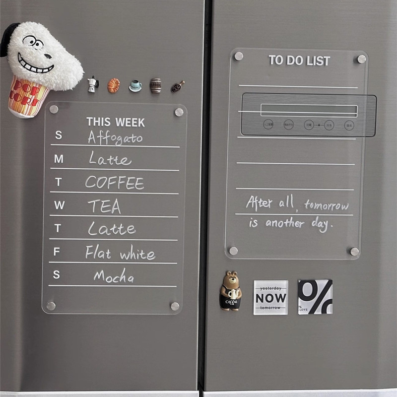 กระดานแม่เหล็ก To-Do List สำหรับตู้เย็น แผ่นอะคริลิคใส 2 ชั้น ลบง่ายกันน้ำพร้อมปากกาเมจิกใช้งานสะดวก