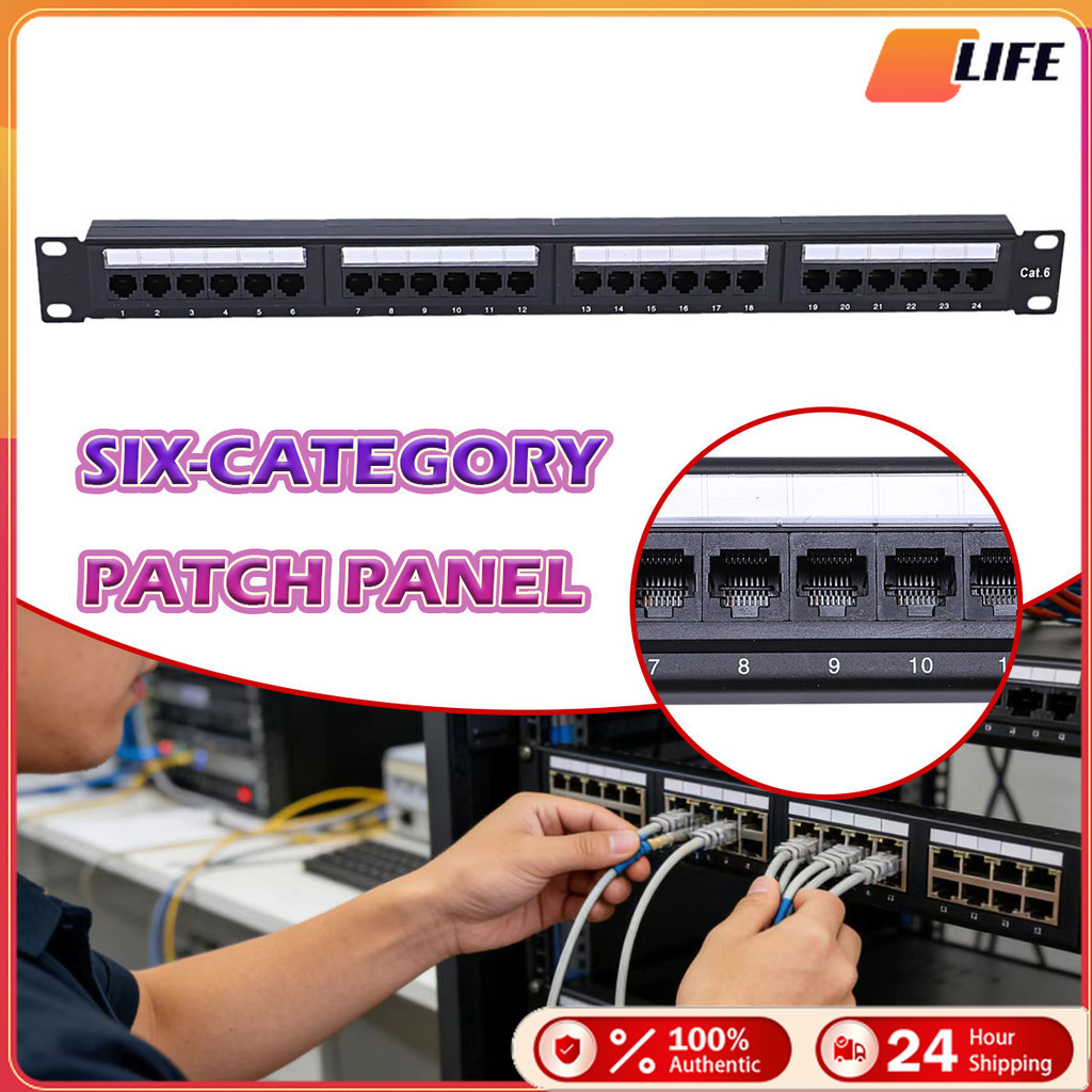 เก็บปลายทาง！Cat5e/Cat6 Patch Panel มี24พอร์ต สำหรับ19นิ้ว เครือข่าย แผงรับสัญญาณ มีแท็บที่ถอดออกได้ อปุกรณ์เสริม