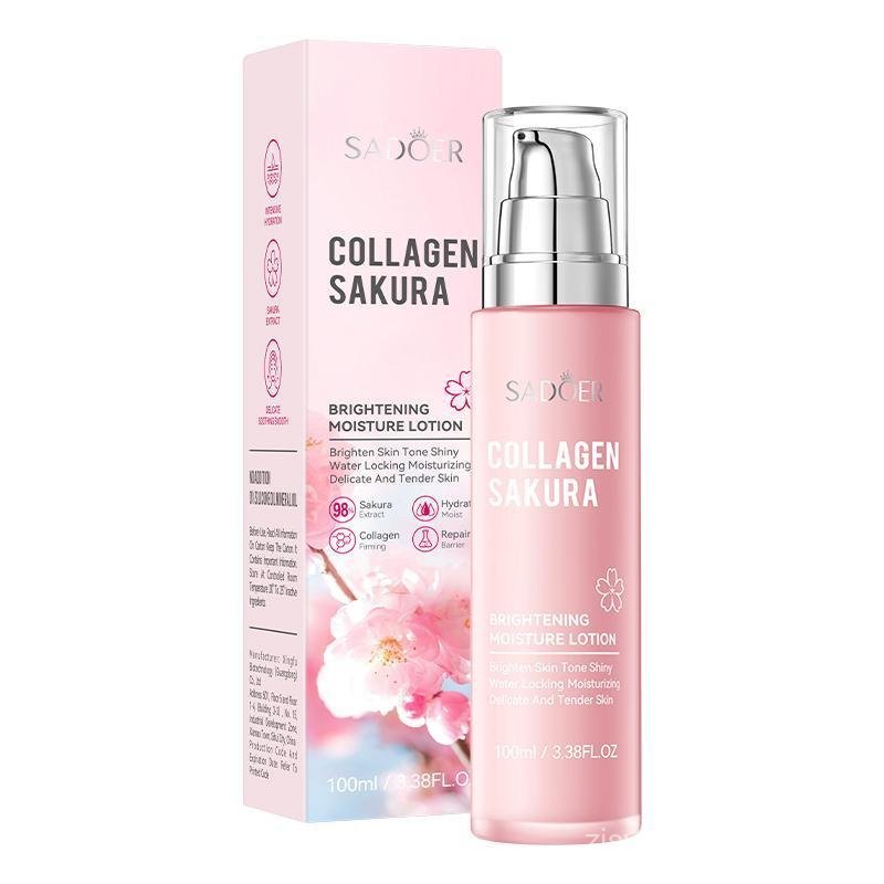 Collagen Sakura Brightening Moisture Lotion,Brighten Skin Tone Shiny Water Locking Moisturizing Deli
