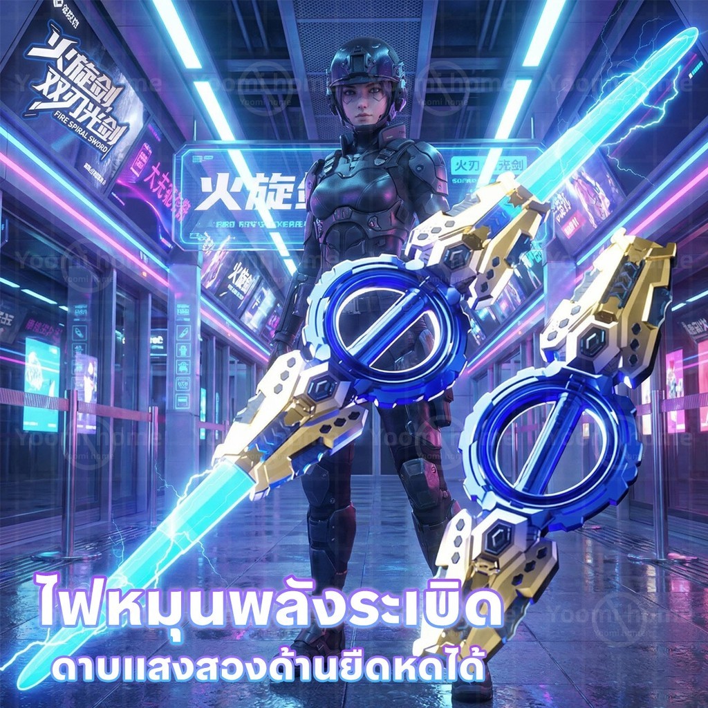 ดาบแสงเลเซอร์ 2 หัว ของเล่นเด็ก หมุนได้ ยืดหดได้ ชาร์จ TypeC ไฟหลายโหมดหลายสี มีเสียงสมจริง พร็อพปาร์ตี้ ของขวัญเด็ก