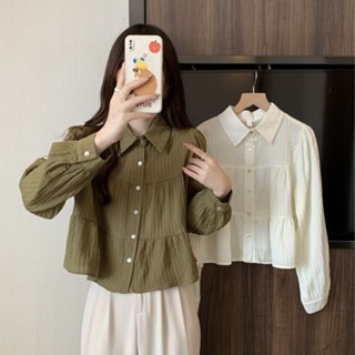 Cuties❤️ เสื้อเชิ้ตแขนยาวไซส์ใหญ่ สไตล์เกาหลี  แต่งกระดุม มแ…