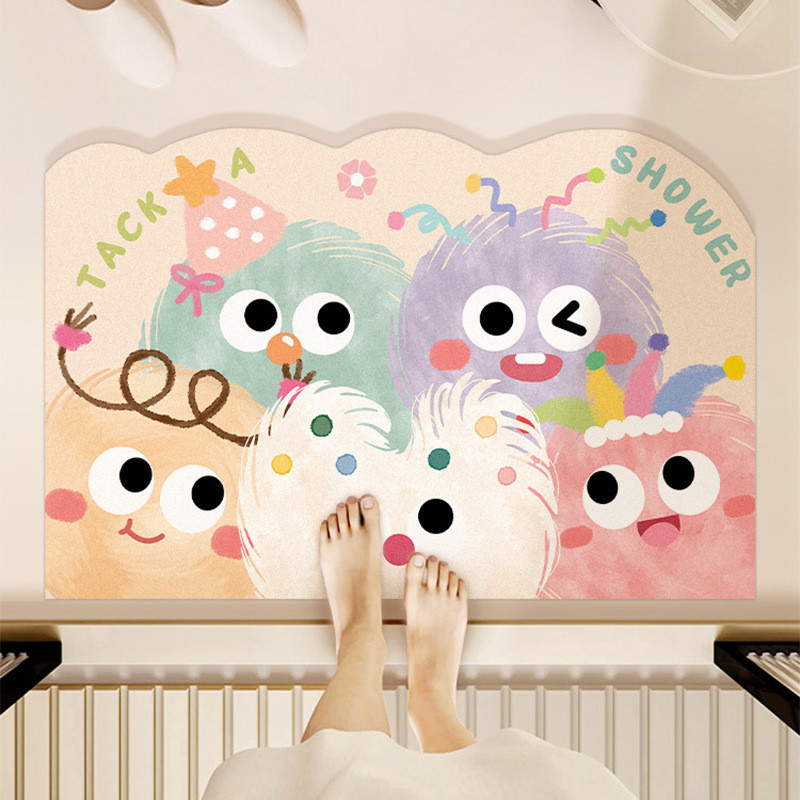 40×60CM เสื่อห้องน้ำ ปูพื้นลายการ์ตูน กันลื่น แบบแห้งเร็ว ดูดซับน้ำ วัสดุโคลนทรายซิลิกา