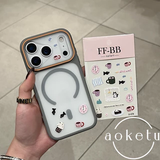 Creative หน้าต่างขนาดใหญ่แม่เหล็ก DIY กาแฟแมวสติกเกอร์เคสโทรศัพท์เหมาะสําหรับ iPhone 11 12 13 14 15 16 17 Pro max frosted รวมทุกอย่างฝาครอบป้องกันการตก