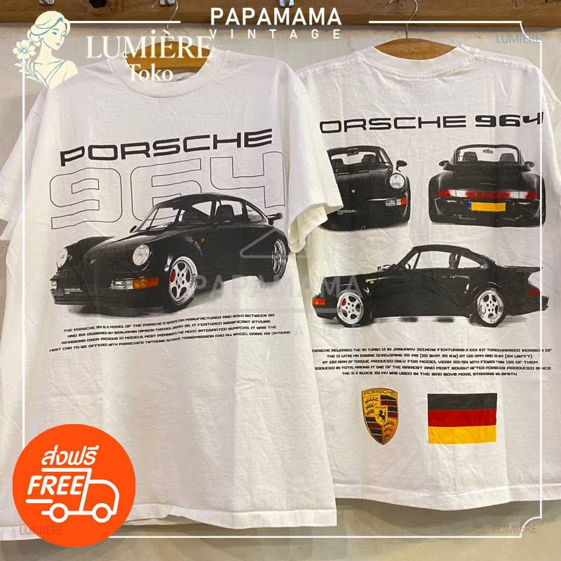 จัดส่งภายใน 24 ชั่วโมง) LUMIÈRE เสื้อยืดวินเทจ Shop Porsche Car Theme 964 Super Car Classic
