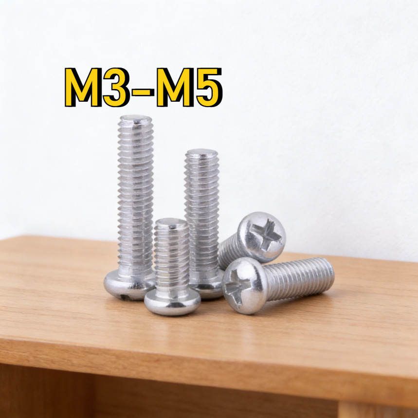 [YMH-G1] สกรู น็อต JP น็อต สกรู หัวกลม หัวแพน แฉก P+ ชุบสังกะสี เกลียวมิล หยาบ M3/M3.5/M4/M5