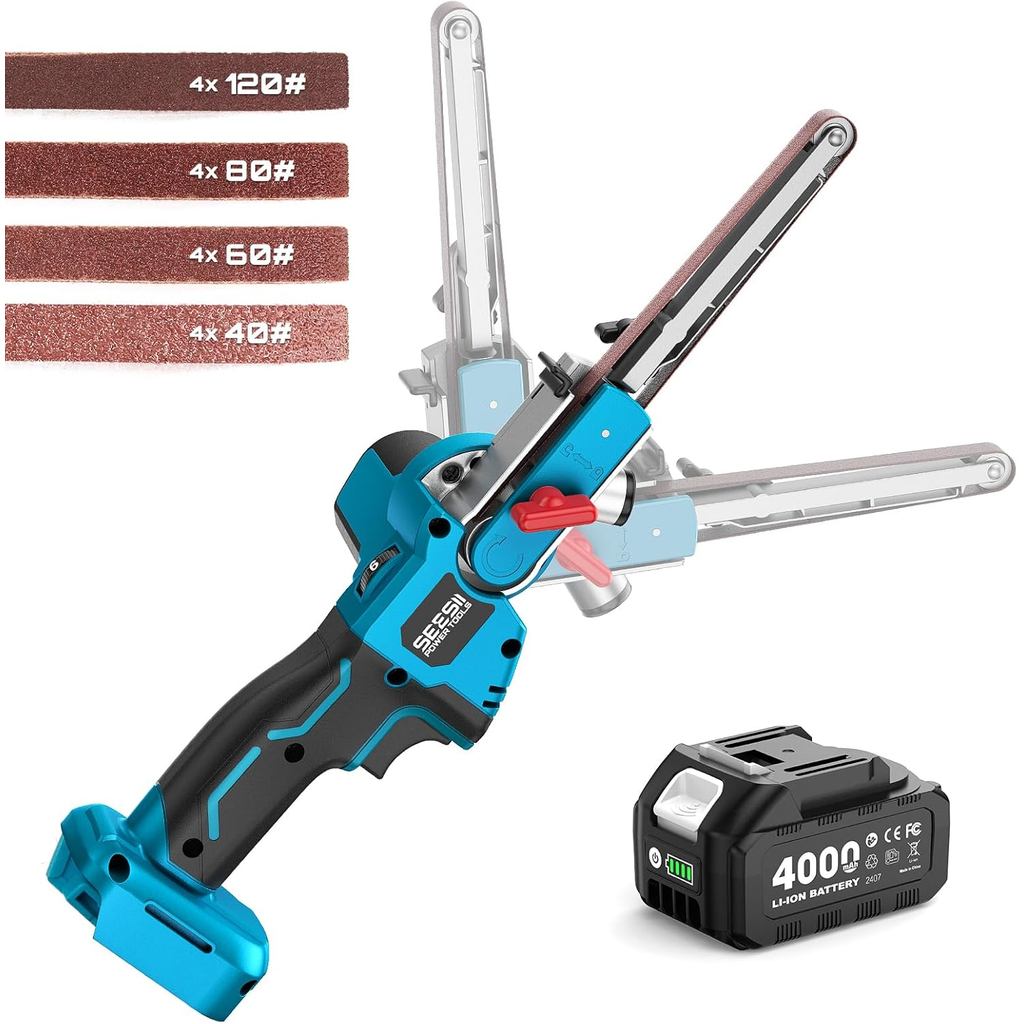 SEESII Wireless Detail File Sander: Belt Sander พร้อมมอเตอร์ไร้แปรงถ่าน, แบตเตอรี่ลิเธียมไอออน 4.0 A
