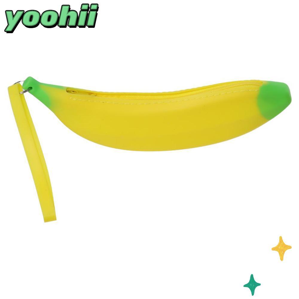 YOOHII กระเป๋าปากกาซิลิโคน, Banana Shape Silicone Banana Zero Wallet, อเนกประสงค์สีเหลือง 2.36*7.87 