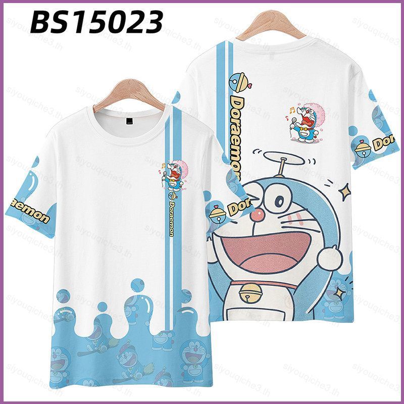SY3 Doraemon T-shirt แขนสั้น Unisex กับกราฟิกน่ารักของ Jingle Cat และ Emoji มีหลายไซส์