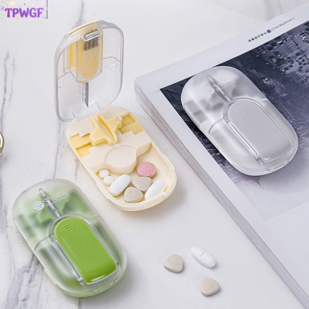TPWGF กล่องเก็บเครื่องตัดยา, แม่เหล็กพร้อมแปรงยาตัด, ขนาดเล็กแบบพกพากันฝุ่น Fast Medicine Divider สําหรับทุกเม็ด
