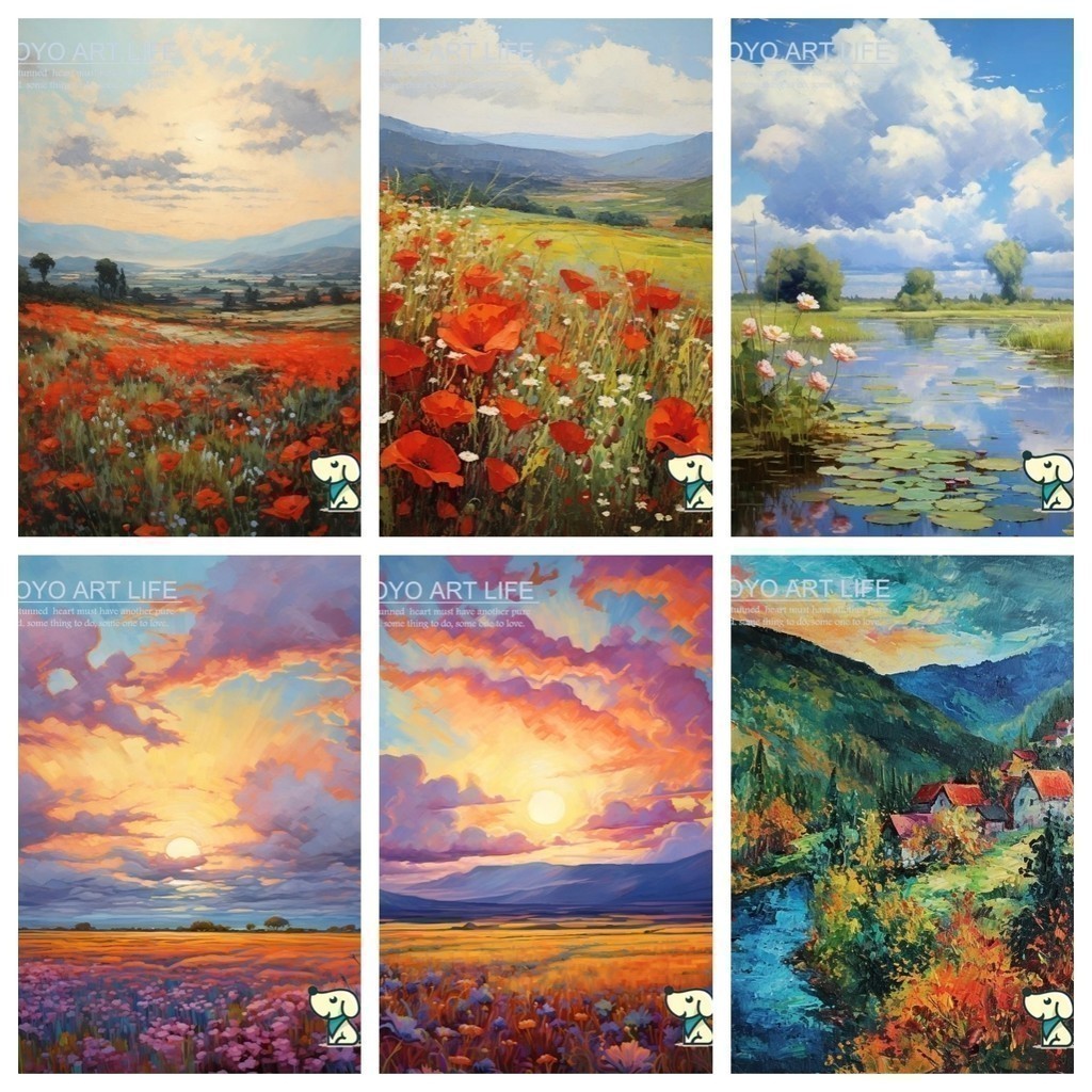 DADA Art IK2 O2 Sea of Flowers สีม่วงลาเวนเดอร์ สีสัน valley โลตัสบ่อท้องฟ้าสีฟ้า 40*50 ซม. ไม่มีกรอ