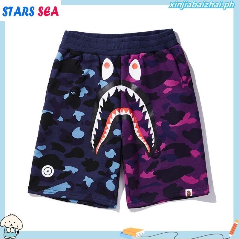 BAPE Shark Head กางเกงขาสั้น แบบ 3D พิมพ์ลายดิจิตอล เหมาะสำหรับชายหาดและใส่ลำลอง