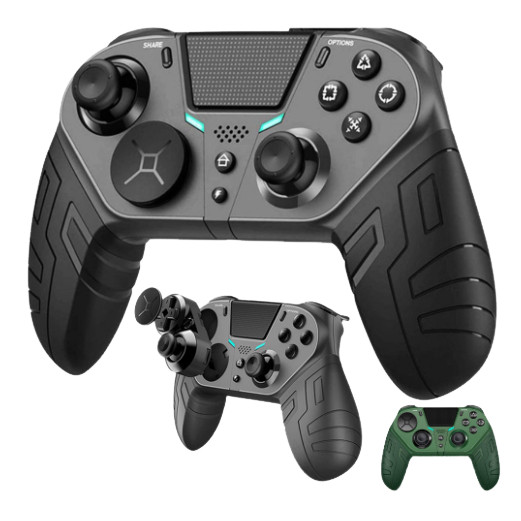 Q300 P4 คอนโทรลเลอร์ไร้สาย Dual การสั่นสะเทือนบลูทูธ Gamepad โปรแกรม Turbo ฟังก์ชั่นสําหรับ P4/ Android/IOS/PC ราคา ถูกที่สุด ดีลบีเคเค
